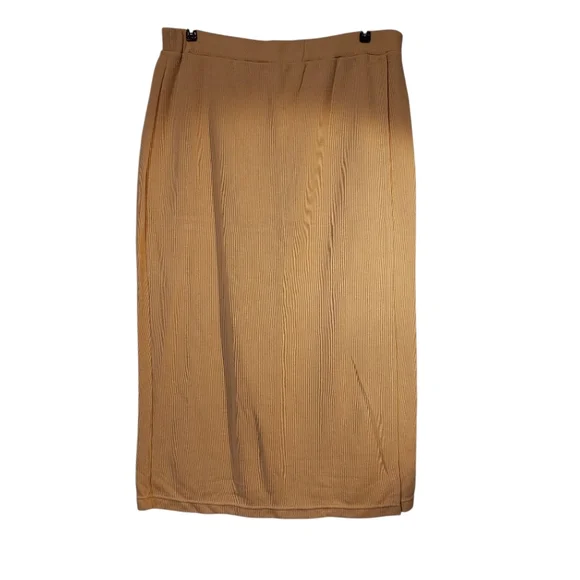 Vintage 90s Y2K Express Tricot Faded Gold Wrap Textured Ribbed Midi Skirt XL NWT